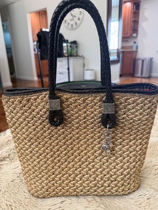 Brighton Handbags - Brighton Rita Woven Jute Tote Bag with Brown Braided Handles